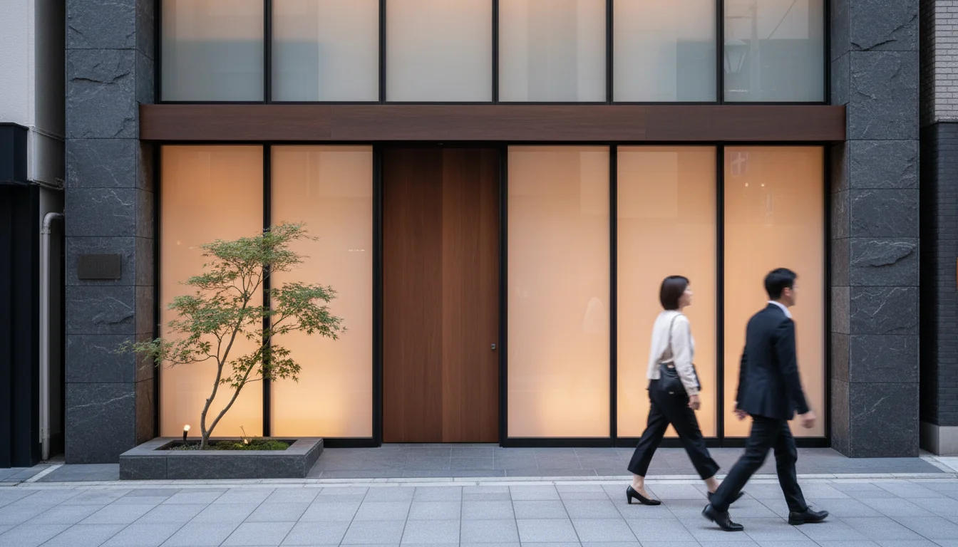銀座二丁目にある建物の外観と歩道